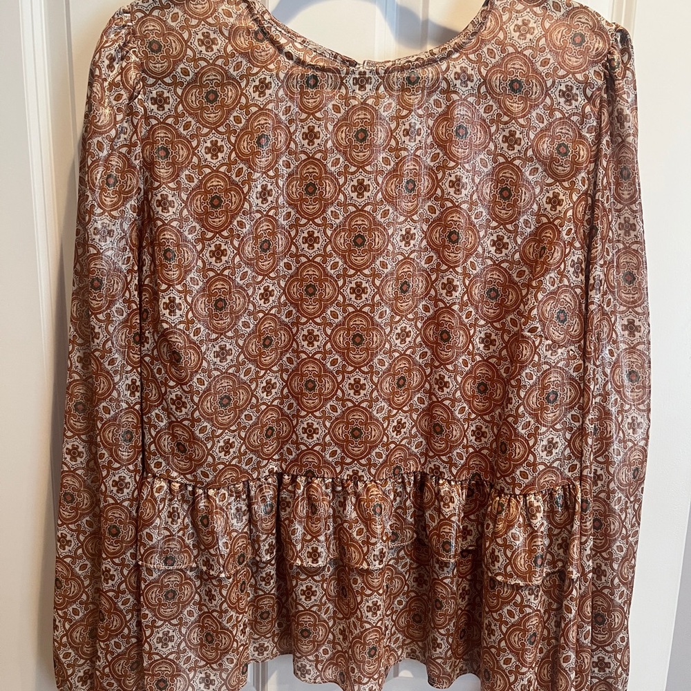 Chic Brown Patterned Women's Blouse